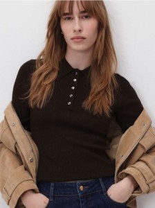 Sweter polo z wełną - brązowy