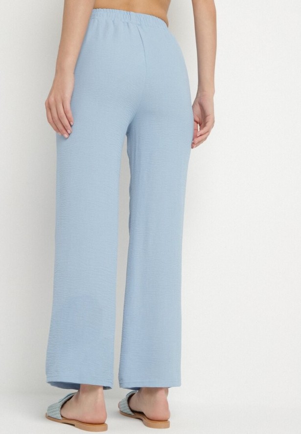 Niebieskie Spodnie o Szerokim Kroju z Wiązaniem w Talii Saleniela