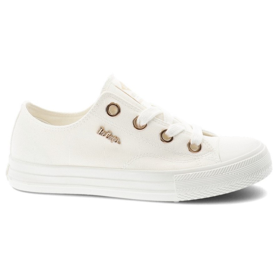Trampki damskie Lee Cooper, cholewka z materiału tekstylnego wiązanie z przodu na płaskiej podeszwie, białe, LCW-26-02-4068L SVL-653
