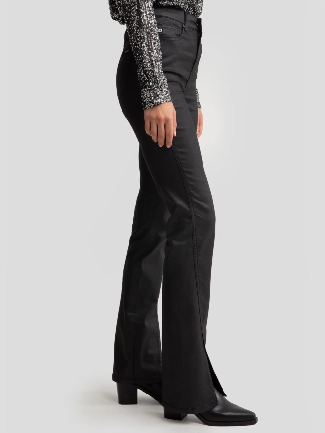 Jeansy damskie bootcut z rozcięciami woskowane czarne Blake 924