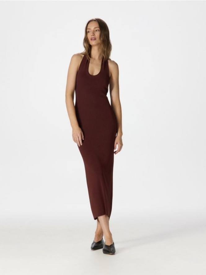 Sukienka midi z wiskozą - brązowy