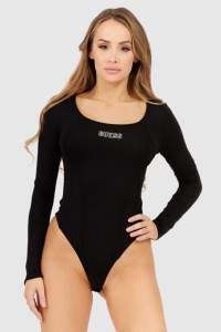 GUESS Czarne body damskie na długi rękaw z logo, Rozmiar XS