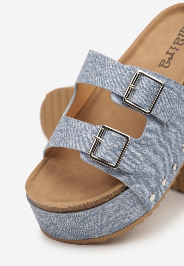 Niebieskie Klapki na Grubej Podeszwie z Dwoma Klamrami Filenora