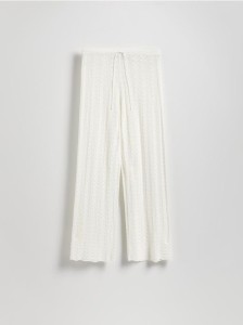 Dzianinowe spodnie z wiskozą - kremowy