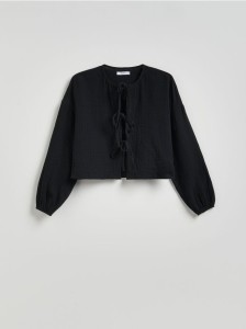 Muślinowa bluzka z wiązaniami - czarny