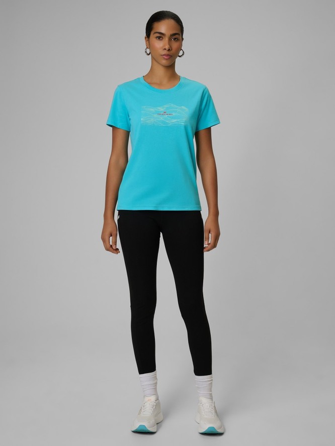 4F T-shirt regular z nadrukiem damski - turkusowy XS