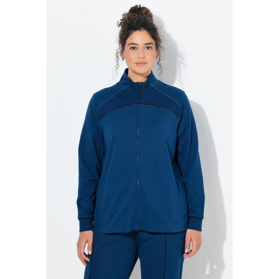 Damskie Bluza rozpinana wstawki prążkowane stójka długi rękaw