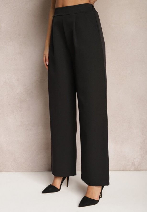 Czarne Szerokie Spodnie w Eleganckim Stylu Hanessame