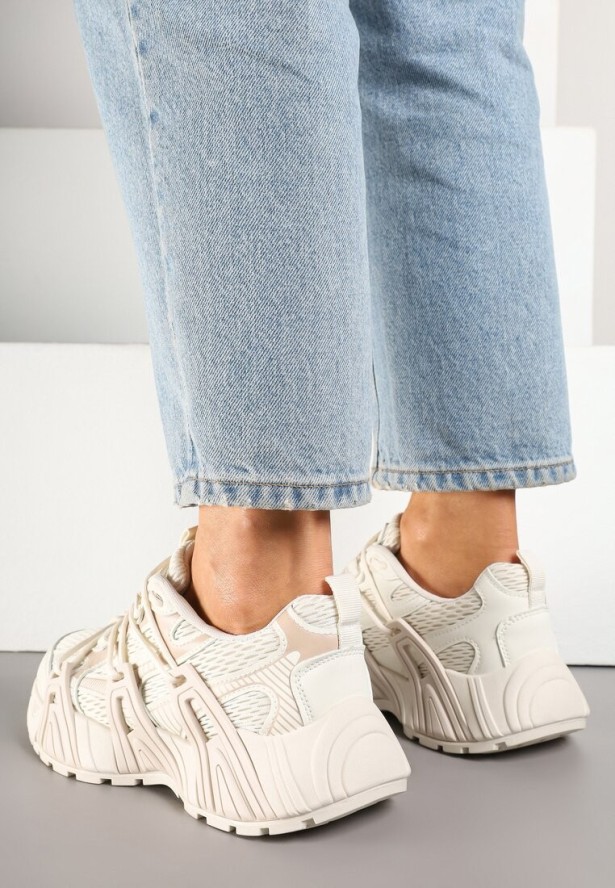 Beżowe Sneakersy z Designerskim Sznurowaniem Nuritha