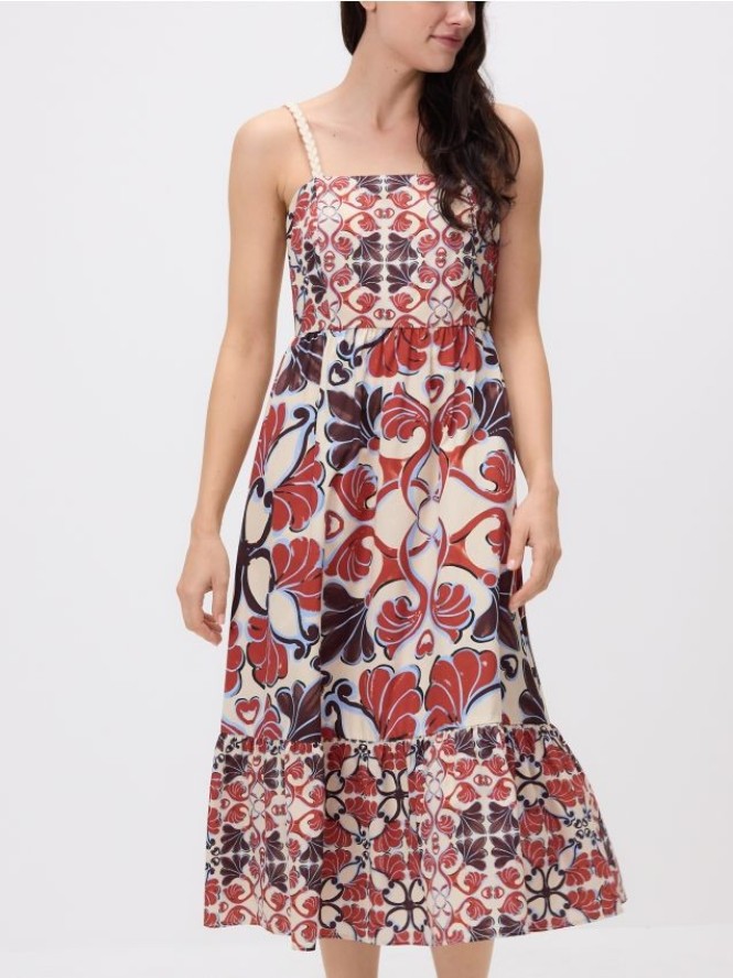 Wzorzysta sukienka - kremowy