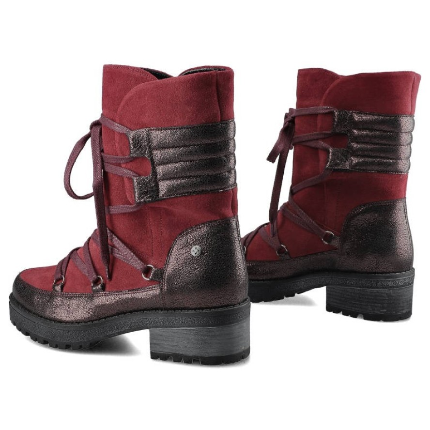 Botki damskie Maciejka, skóra licowa łączona z zamszem wiązane sznurowadłami z wnętrzem wyściełanym ciepłym miękkim futerkiem i z antypoślizgową pode