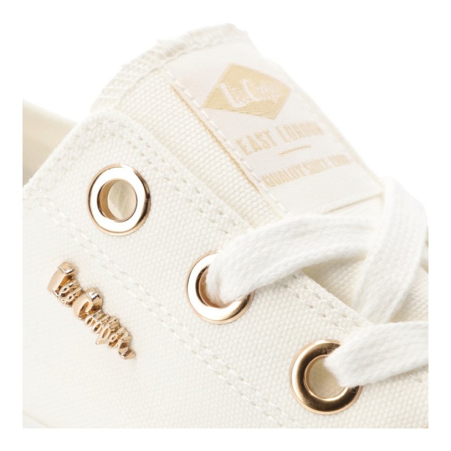 Trampki damskie Lee Cooper, cholewka z materiału tekstylnego wiązanie z przodu na płaskiej podeszwie, białe, LCW-26-02-4068L SVL-653