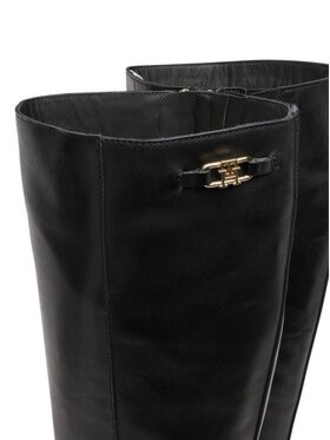 Tommy Hilfiger Kozaki Stacked Heel Leather Long Boot FW0FW08865 Czarny
