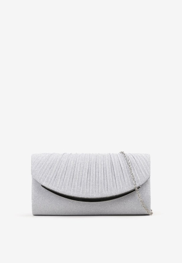 Srebrna Brokatowa Torebka Kopertówka na Odpinanym Łańcuszku Eyrila