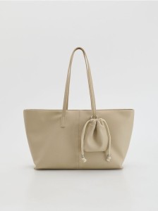 Torebka shopper z zawieszką - kremowy