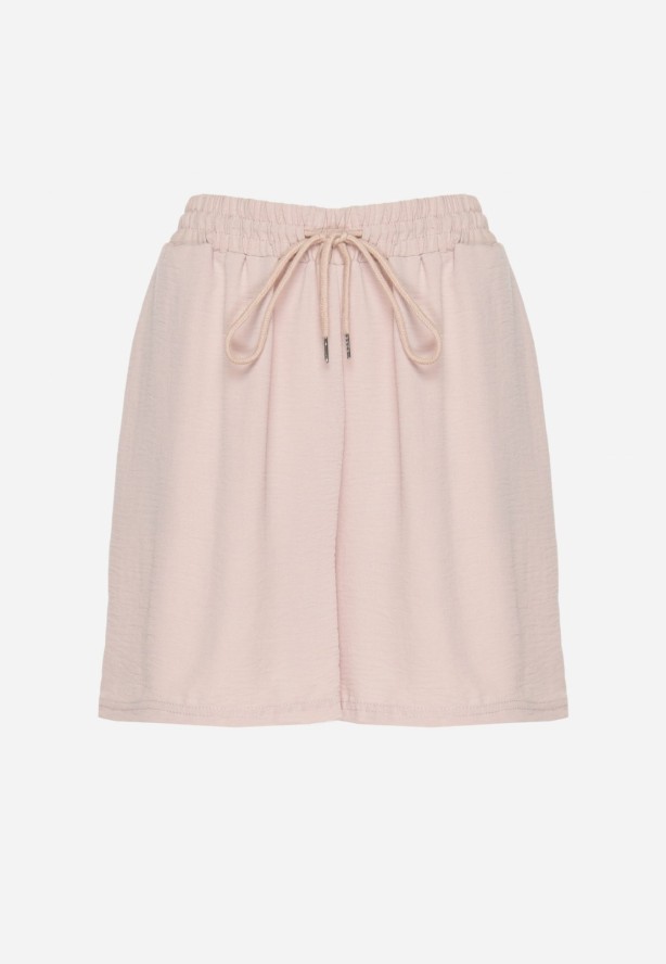 Beżowe Szorty z Wiskozą High Waist Puvione