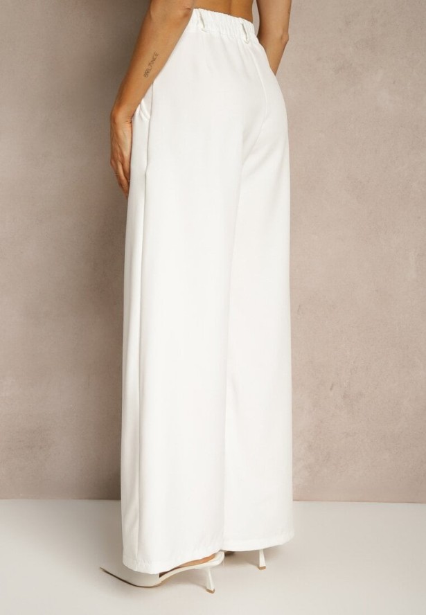 Białe Szerokie Spodnie High Waist o Garniturowym Kroju z Zakładkami Uliadorea