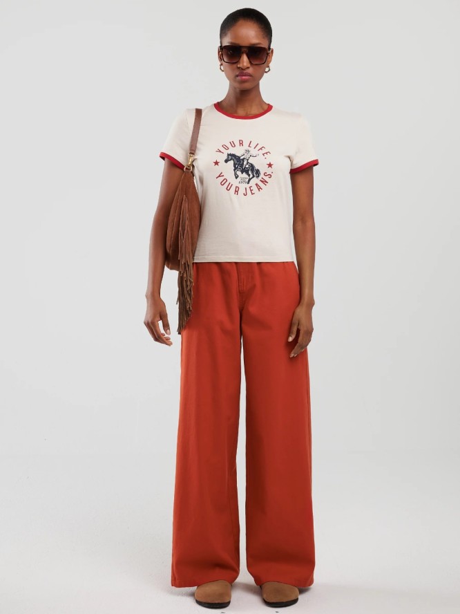 Spodnie damskie z szeroką nogawką z dodatkiem lnu ceglano-czerwone Malu 704