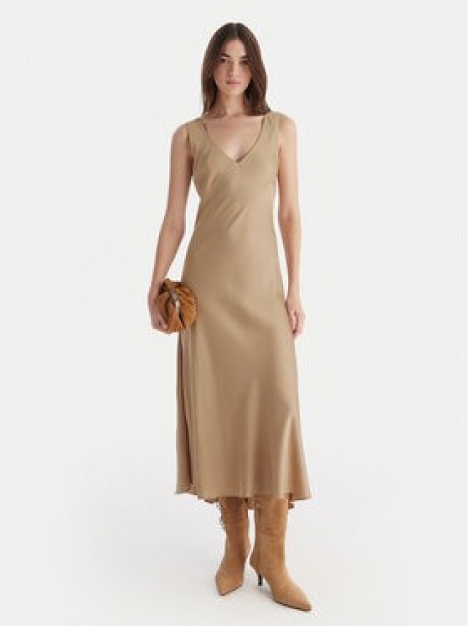 ViCOLO Sukienka koktajlowa TF0247 Beżowy Regular Fit