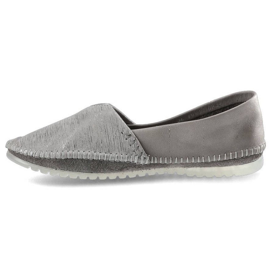 Szare Baleriny Maciejka Półbuty Damskie Ze Skóry