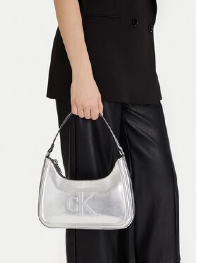 Calvin Klein Torebka Bold Ck Metallic Shoulder Bag LV04F3332G Srebrny