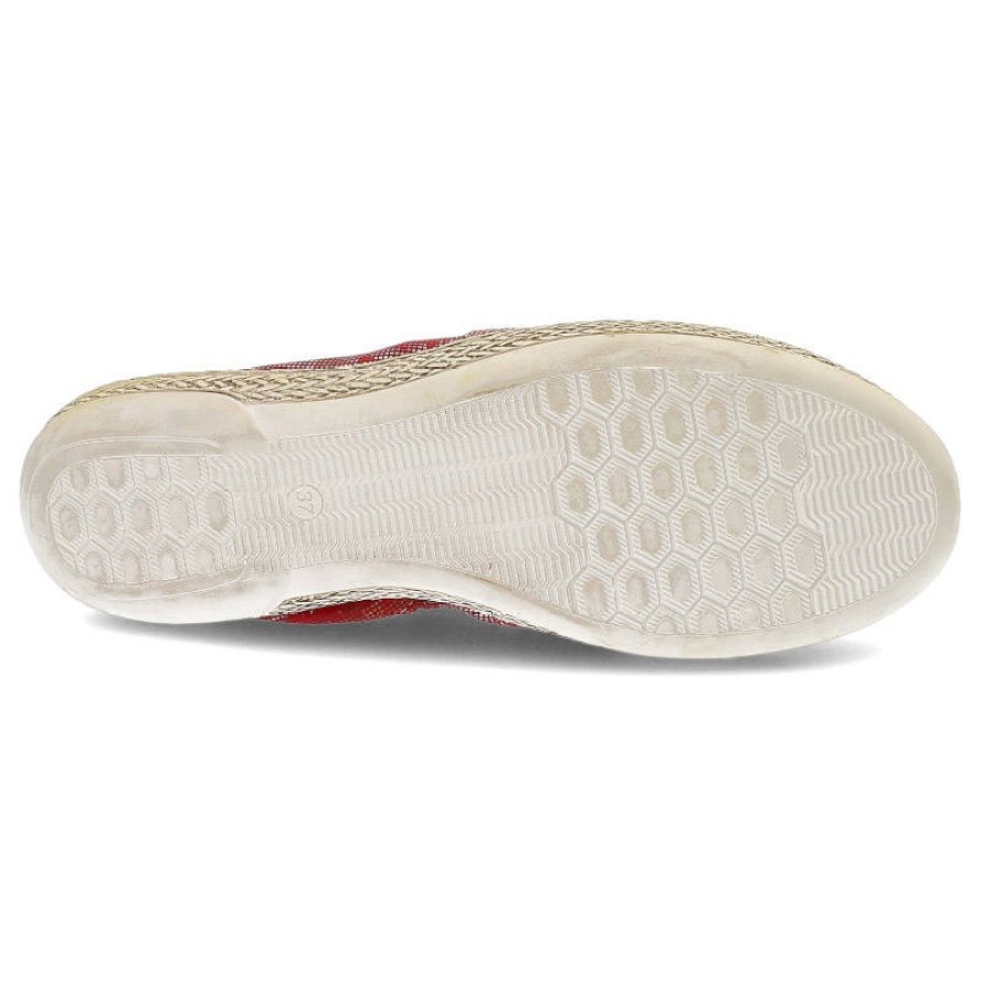 Espadryle damskie Lemar, wsuwane ze skóry naturalnej, czerwone, 10012
