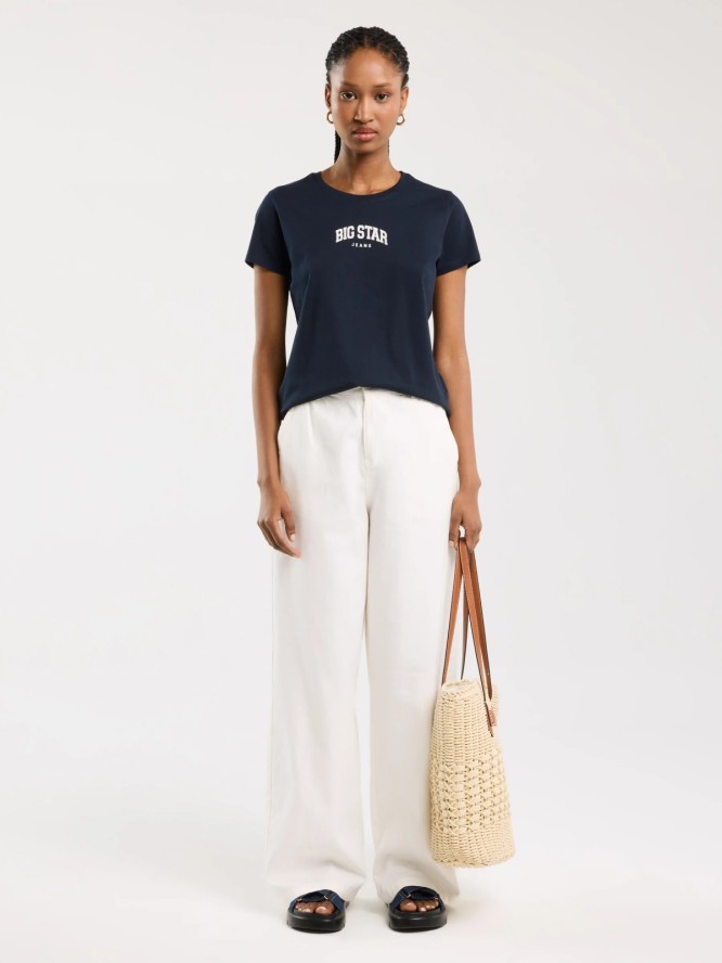 Koszulka damska bawełniana z nadrukiem granatowa Benea 403