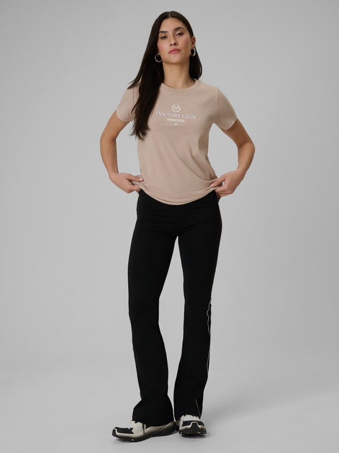 4F T-shirt regular z nadrukiem damski - beżowy XXL