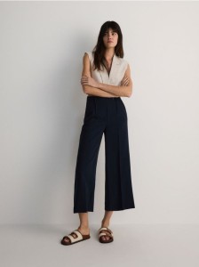 Spodnie culotte z wiskozą - granatowy