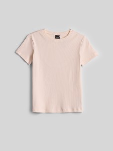 4F T-shirt slim z prążkowanej dzianiny damski - kremowy M