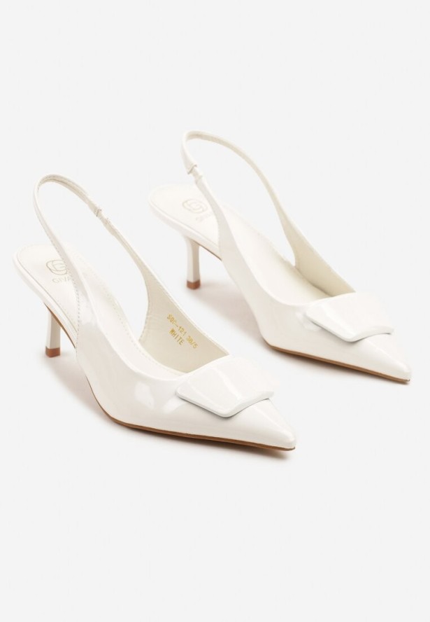 Białe Lakierowane Sandały Typu Slingback na Szpilce Kalivan