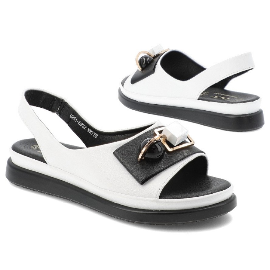 Sandały damskie S.Barski, ze skóry ekologicznej ozdobna klamra dekoracyjne kamienie lekka podeszwa casual letnie, białe, GR61-5932