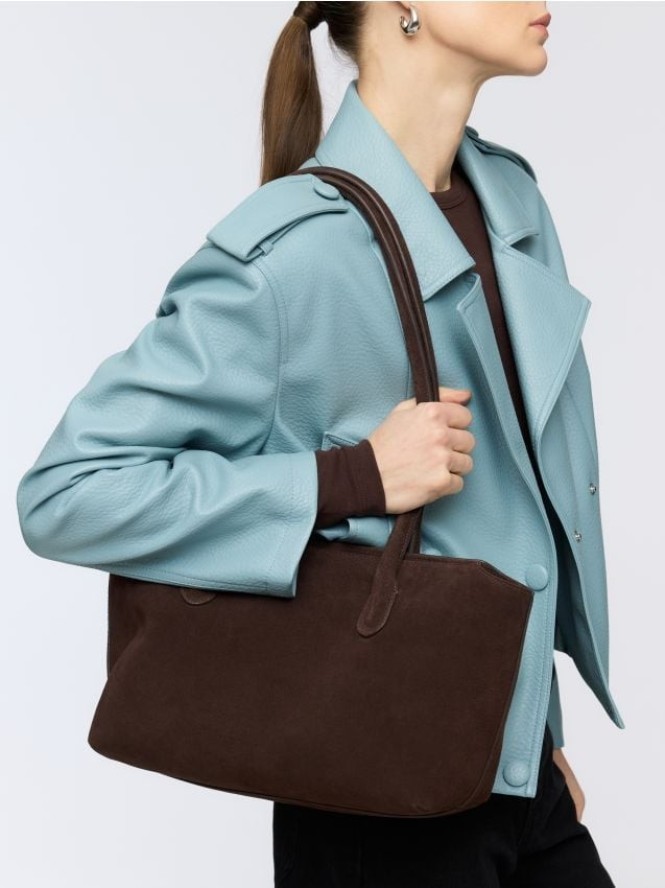 Zamszowa torebka shopper - ciemnobrązowy
