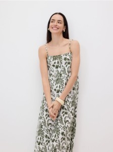 Wzorzysta sukienka midi - kremowy