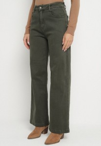 Ciemnozielone Bawełniane Jeansy o Szerokim Kroju Violine