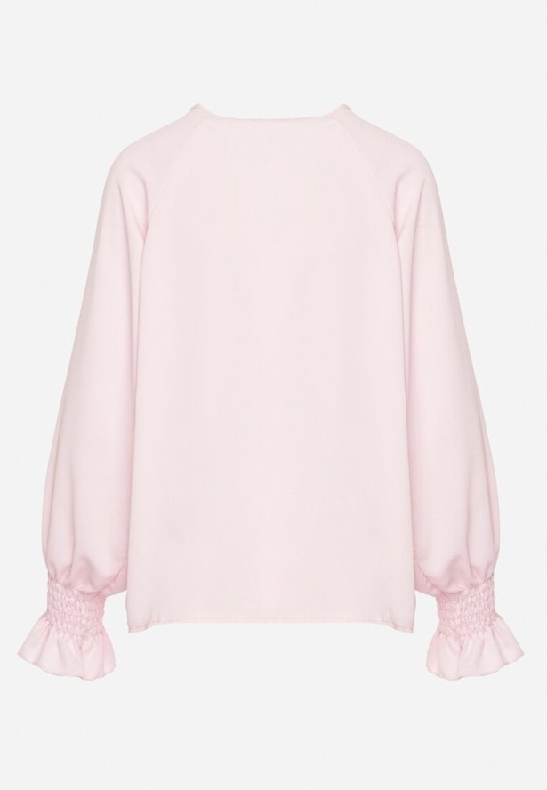 Różowa Bluzka z Ozdobnymi Falbankami Emitta