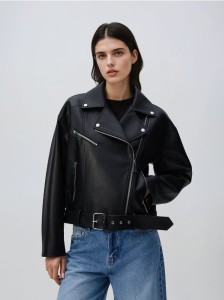 Kurtka ramoneska z paskiem - czarny