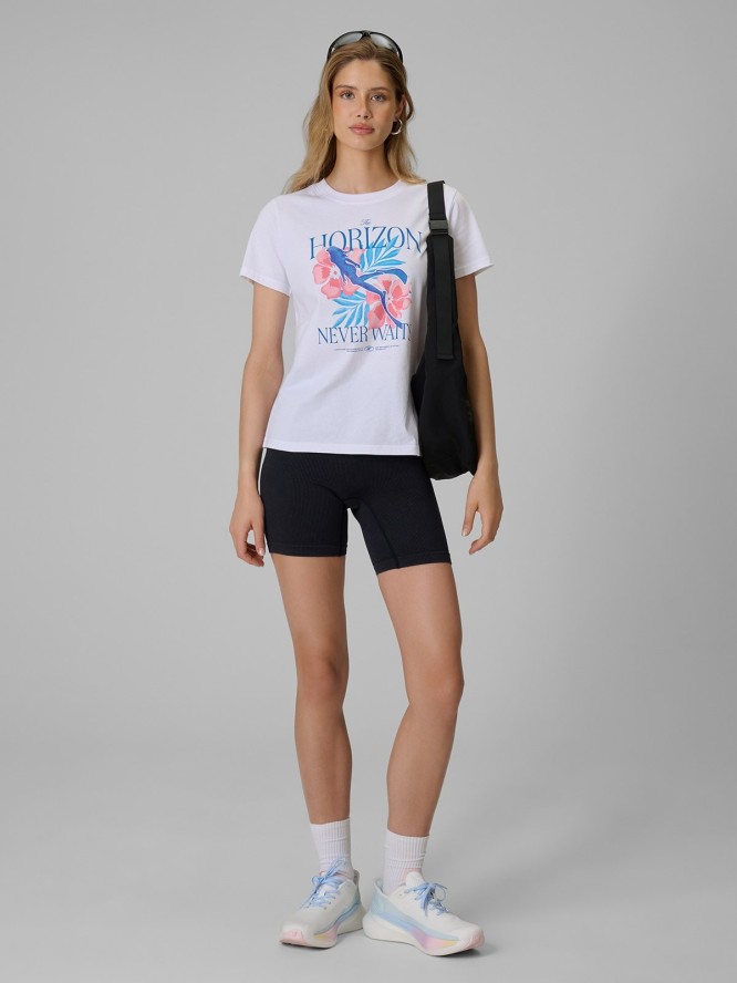 4F T-shirt regular z nadrukiem damski - biały XXL
