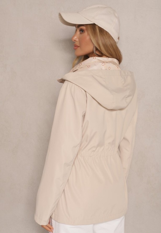 Jasnobeżowa Kurtka Parka o Dwustronnym Kroju z Kapturem i Ściągaczem Tillionne