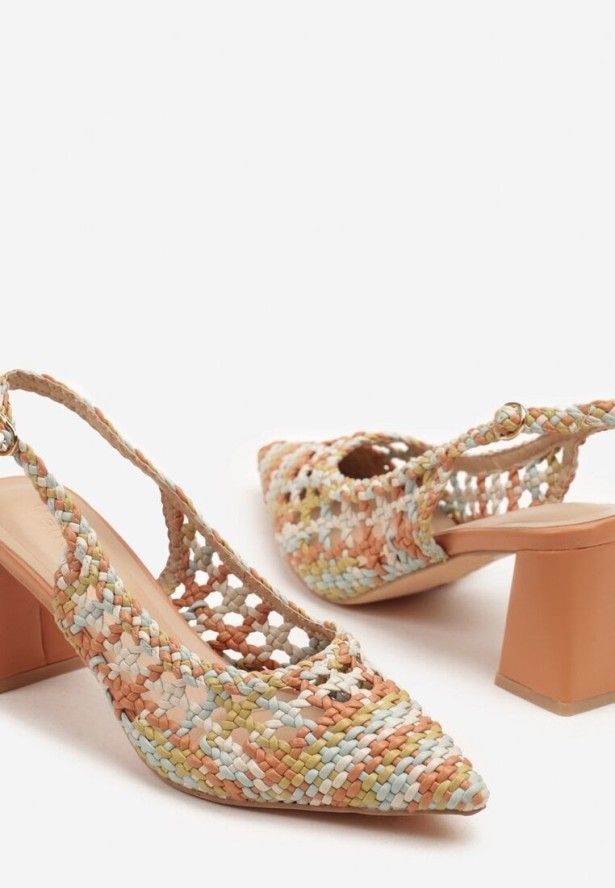 Pomarańczowe Sandały Czółenka z Odkrytą Piętą i Szpiczastym Noskiem na Słupku Minesaja