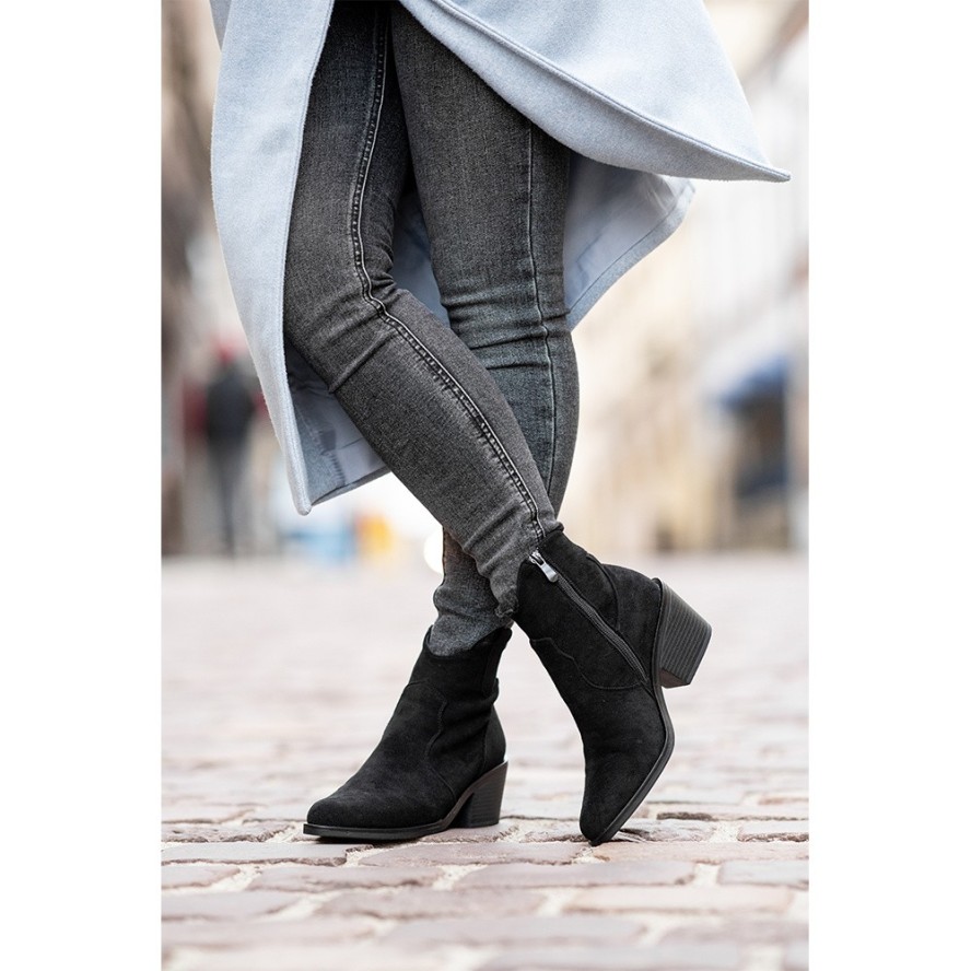 Czarne Botki S.Barski Modne Kowbojki Damskie