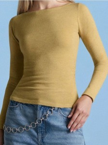 Sweter z marszczeniami po bokach z domieszką wełny - żółty