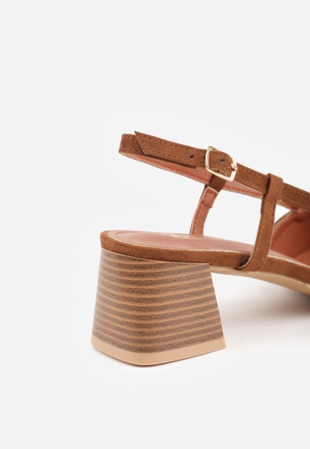Brązowe Czółenka VICES w Stylu Slingback na Słupku Synossia
