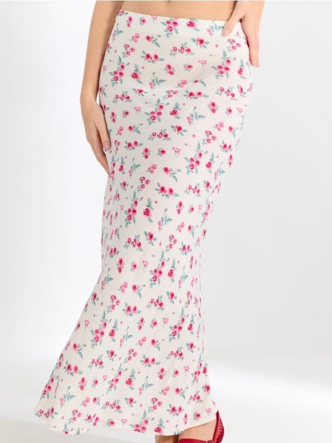 Wiskozowa spódnica maxi w kwiaty - różowy