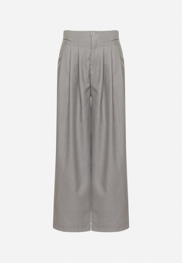 Szare Szerokie Garniturowe Spodnie z Wiskozą i Wysokim Stanem Harinavia