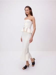 Spódnica midi z baskinką - kremowy