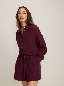 Szorty z bawełnianego muślinu - bordowy