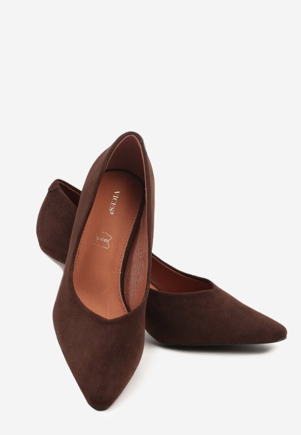 Brązowe Czółenka Vices na Klepsydrze z Wkładką ze Skóry Naturalnej Dodvira