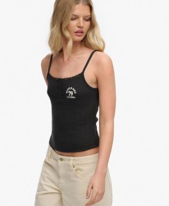 superdry Haftowany top na guziki Cami Slim z bawełny i poliestru – Charcoal