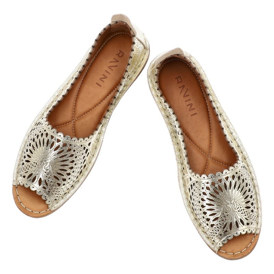 Złote Baleriny Ravini Wygodne Obuwie Damskie